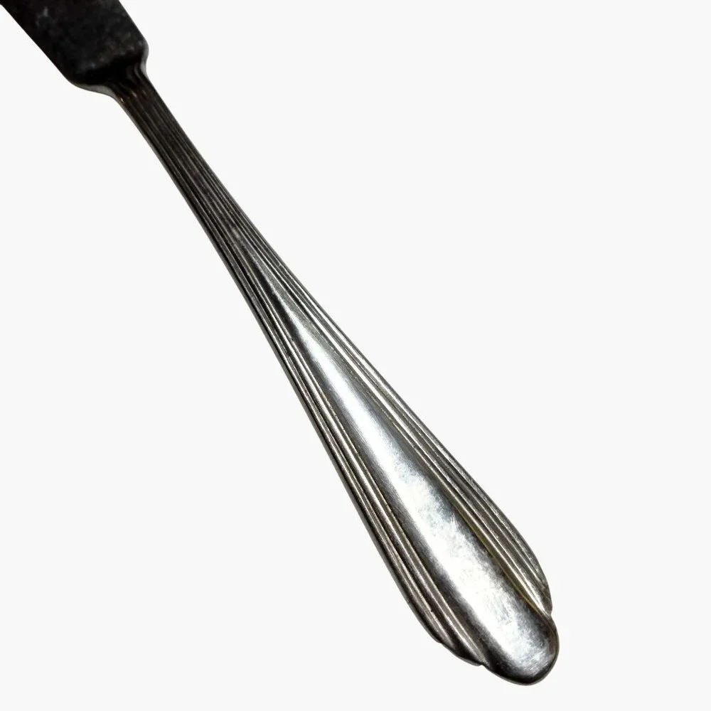 Stainless Steel Butter Knife Elegant Grooved Handle Vintage Art Deco Design